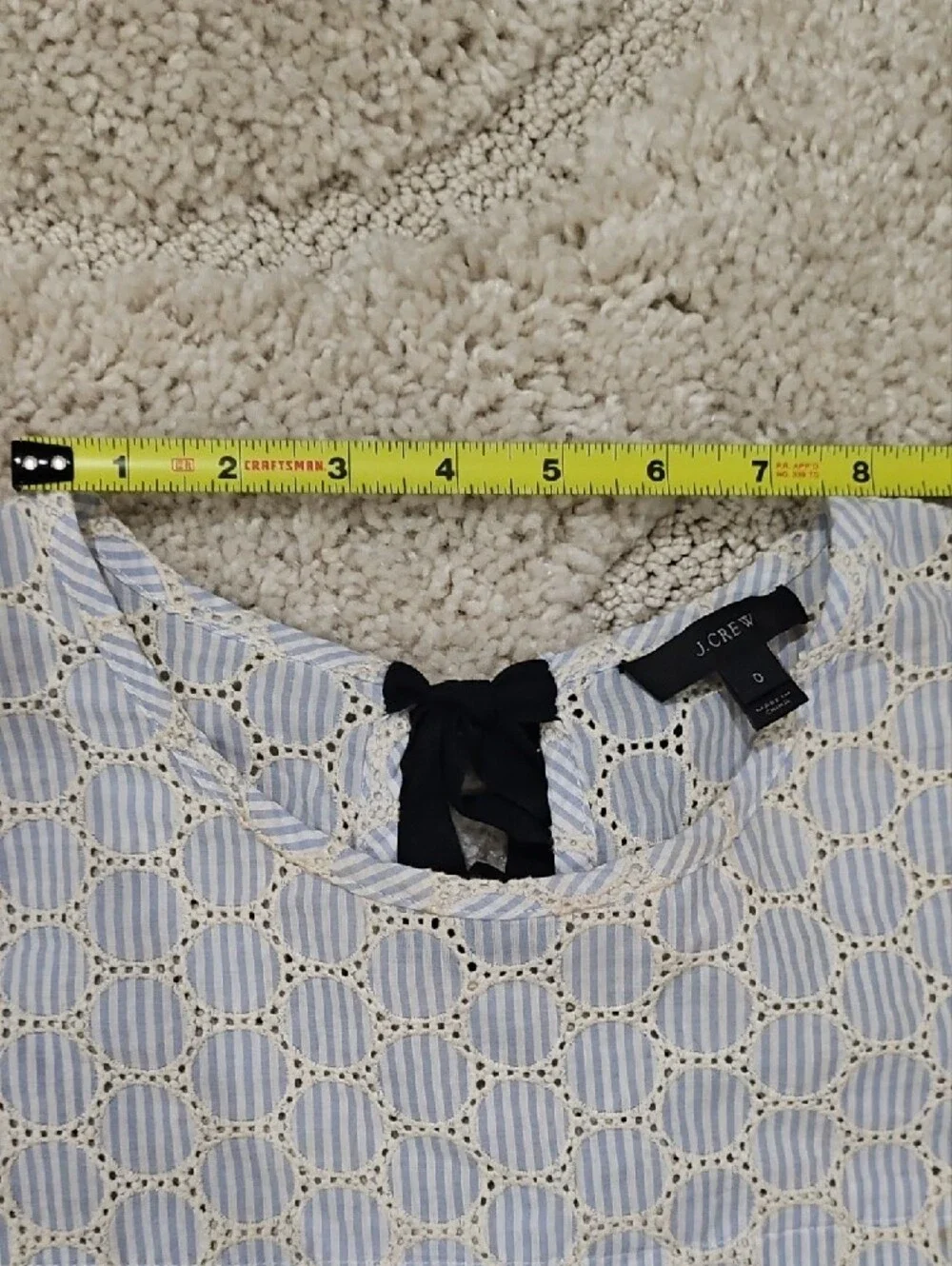 J.Crew Seersucker Circle Eyelet Ribbon-Tie Blouse Size 0